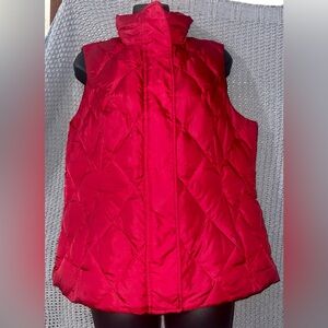Eddie Bauer Vest Womens Lg Red Quilted Goose Down Fill Full Zip Snap Puffer